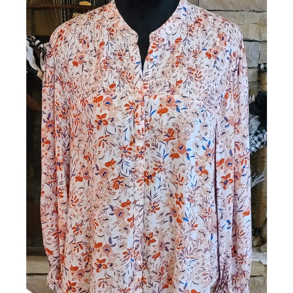 Smocked Button Down Top/Blouse